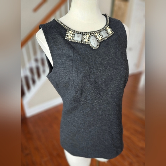 Cabi Gray Jeweled Shell Top Size 8 - Picture 1 of 6